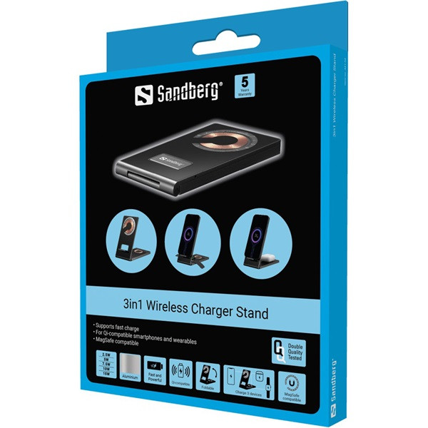 Sandberg telefon tartó/töltő - 3in1 wireless charger stand
