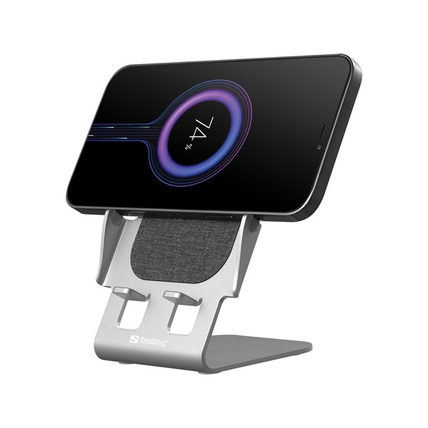 Sandberg telefon tartó/töltő - wireless charger stand 15w alu