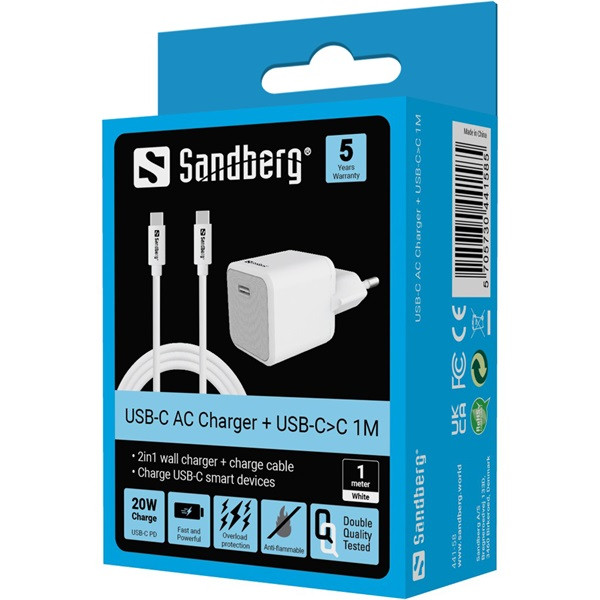 Sandberg telefon töltő - usb-c 20w charger+usb-c>c 1m