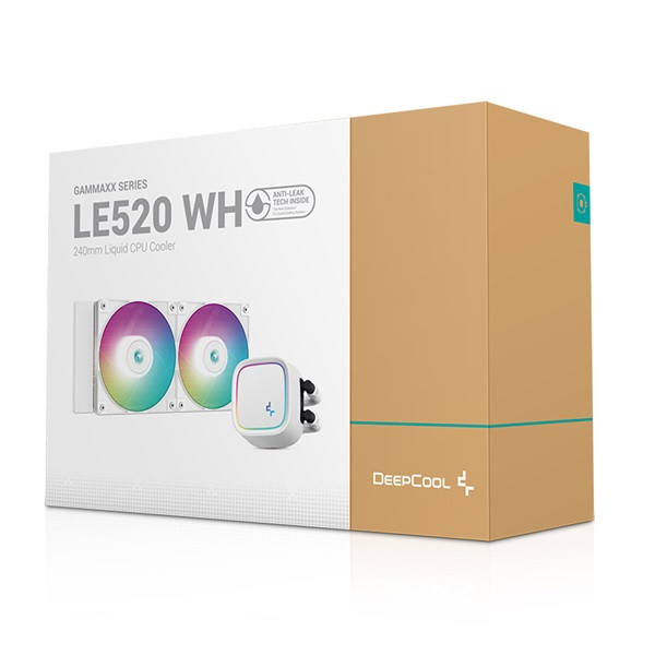 Deepcool cpu water cooler - le520 wh (max 17,8db; max. 145,86 m3/h; 2x12cm, a-rgb led, fehér)