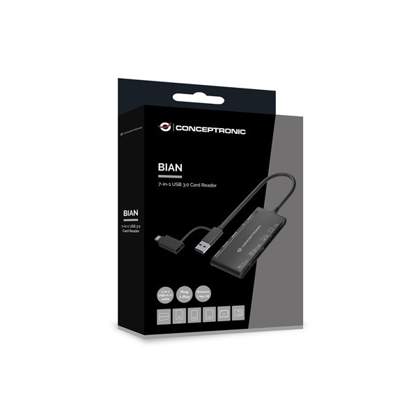 Conceptronic kártyaolvasó - bian03b (7in1, 2xsd/tf/microsd/mmc/ms/m2/cf/xd, fekete)