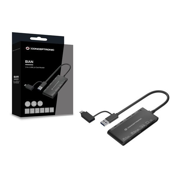 Conceptronic kártyaolvasó - bian03b (7in1, 2xsd/tf/microsd/mmc/ms/m2/cf/xd, fekete)
