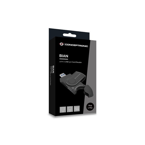 Conceptronic kártyaolvasó - bian04b (4in1, 2xsd/tf/microsd, fekete)