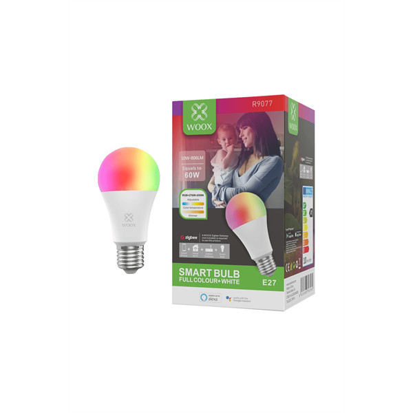 Woox smart zigbee led izzó - r9077 (e27, rgb+cct, 30.000h, 10 watt, 806lm, 2700-6500k, zigbee 3.0)