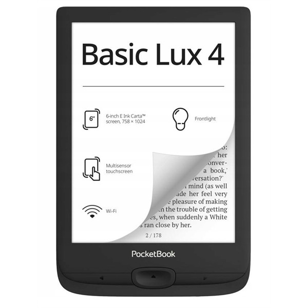 Pocketbook e-reader - pb618 basic lux4 fekete (6" e-ink carta, cpu: 1ghz, 512mb, 8gb, 1300mah, wifi, usb-c, msd olvasó)