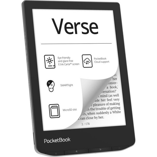 Pocketbook e-reader - pb629 verse mist grey (6"e ink carta, cpu: 1ghz,512mb,8gb,1500mah, wifi,msd, kép megvilágítás)