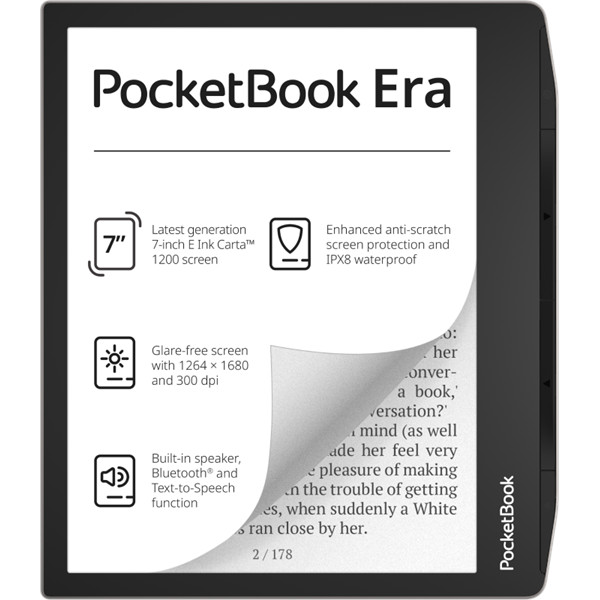 Pocketbook e-reader - pb700 era ezüst (7"e ink carta1200, cpu: 1ghz, 16gb,1700mah, wifi, b, usb-c, kép megvilágítás)