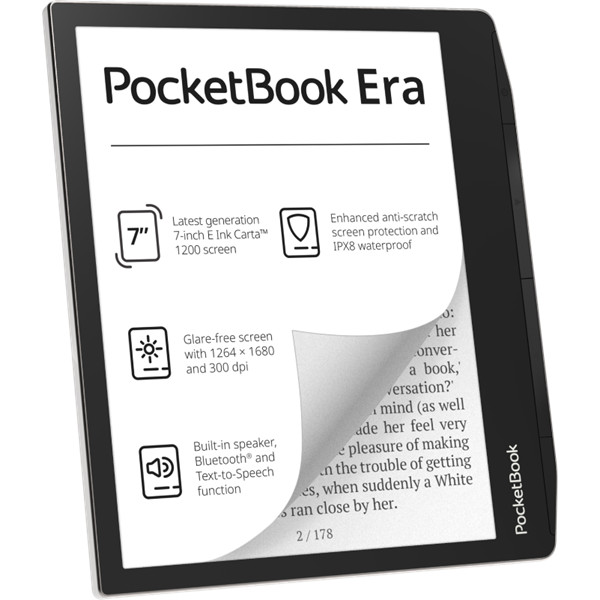 Pocketbook e-reader - pb700 era ezüst (7"e ink carta1200, cpu: 1ghz, 16gb,1700mah, wifi, b, usb-c, kép megvilágítás)
