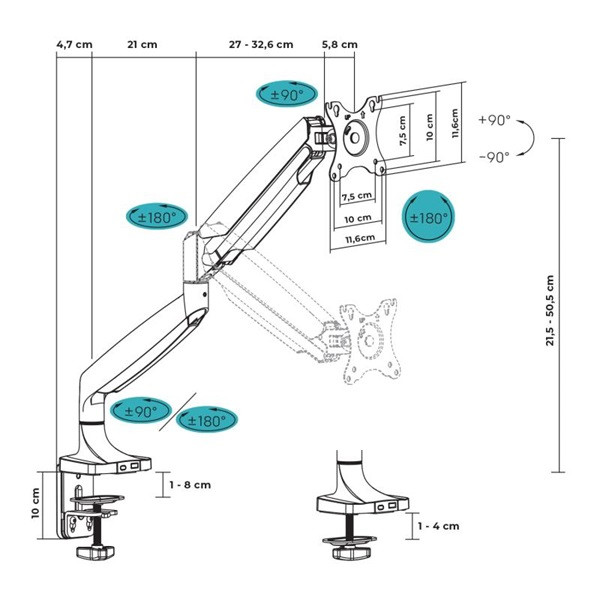 Advance monitor asztali konzol - ergomount xtrem (17-45", max.: 15kg, dönthető, forgatható, gázrugó, fekete)