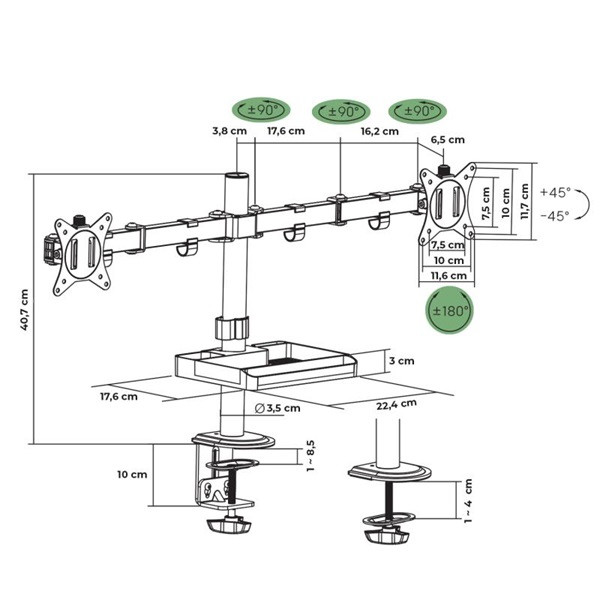 Advance monitor asztali konzol - xtendmounts dual (17-32", max.: 2x9kg, dönthető, forgatható, fekete)