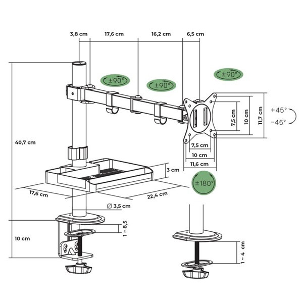 Advance monitor asztali konzol - xtendmounts single (17-32", max.: 9kg, dönthető, forgatható, fekete)