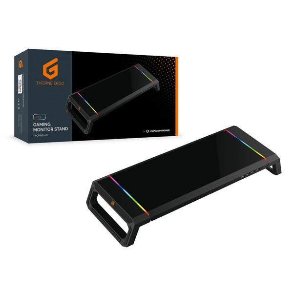 Conceptronic monitor állvány - thorne01b (állítható rgb, 4x usb2.0, beépített fiók, összecsukható, max.: 10kg, fekete)