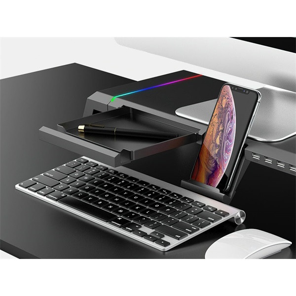 Conceptronic monitor állvány - thorne01b (állítható rgb, 4x usb2.0, beépített fiók, összecsukható, max.: 10kg, fekete)