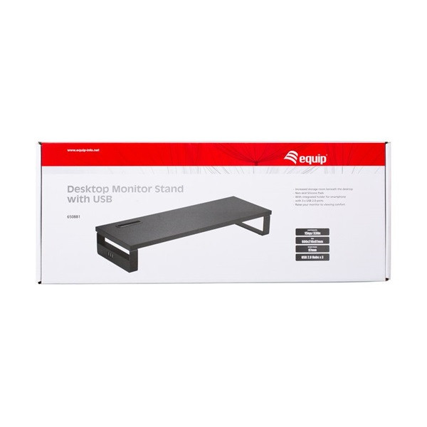 Equip monitor asztali állvány - 650881 (3x usb2.0, csúszásmentes, telefontartó, max.: 15kg, acél, fekete)