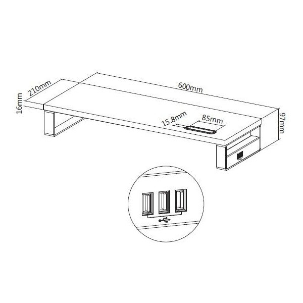 Equip monitor asztali állvány - 650881 (3x usb2.0, csúszásmentes, telefontartó, max.: 15kg, acél, fekete)