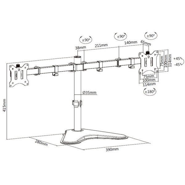 Equip monitor asztali konzol - 650123 (17"-32",2 monitor,dönthető, forgatható, max.: 2x 8kg, fekete)