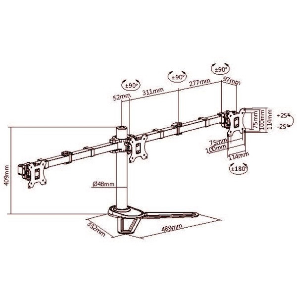 Equip monitor asztali konzol - 650125 (17"-27",3 monitor,dönthető, forgatható, állítható magasság, max.: 3x 7kg, fekete)