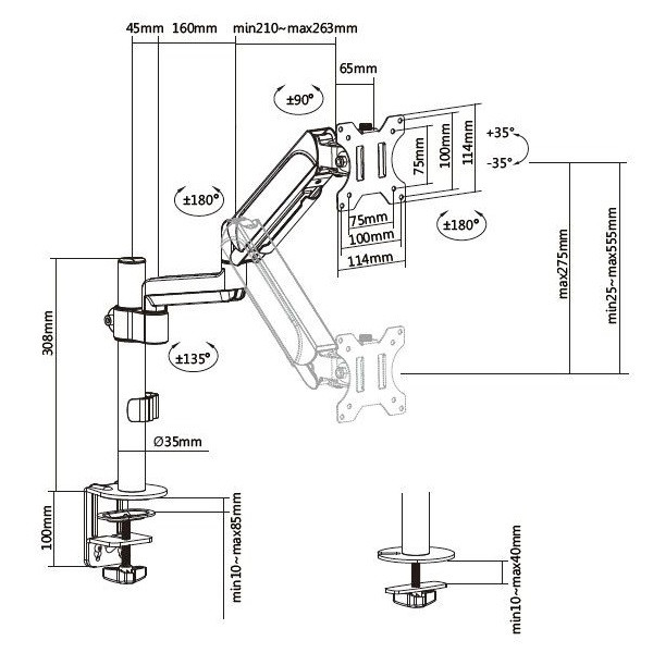 Equip monitor asztali konzol - 650132 (13"-32",1 monitor, dönthető, forgatható, állítható magasság, max.: 9kg, fekete)