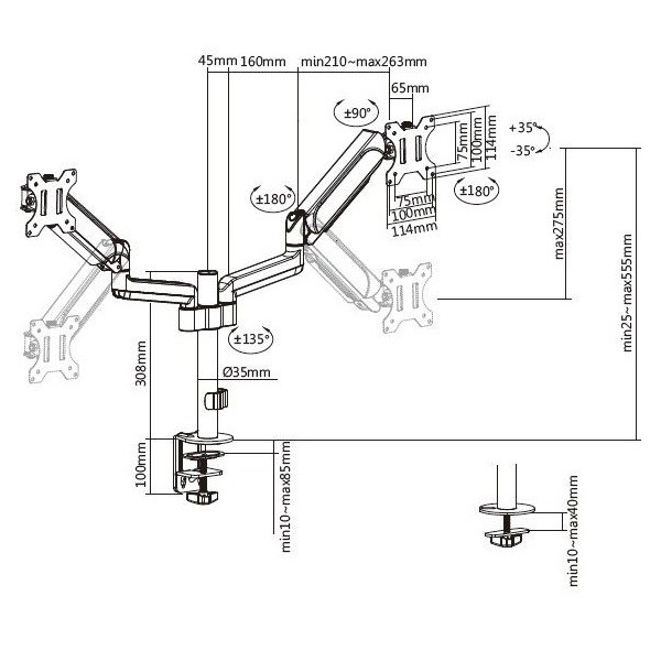 Equip monitor asztali konzol - 650133 (17"-32", 2 monitor, dönthető, forgatható, állítható magasság, max.:2x9kg, fekete)