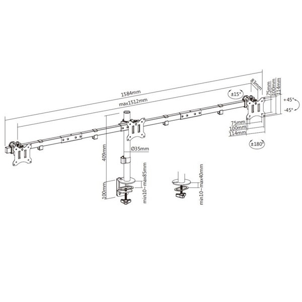 Equip monitor asztali konzol - 650158 (13"-27", 3 monitor, dönthető, forgatható, állítható magasság max.: 3x7kg, fekete)
