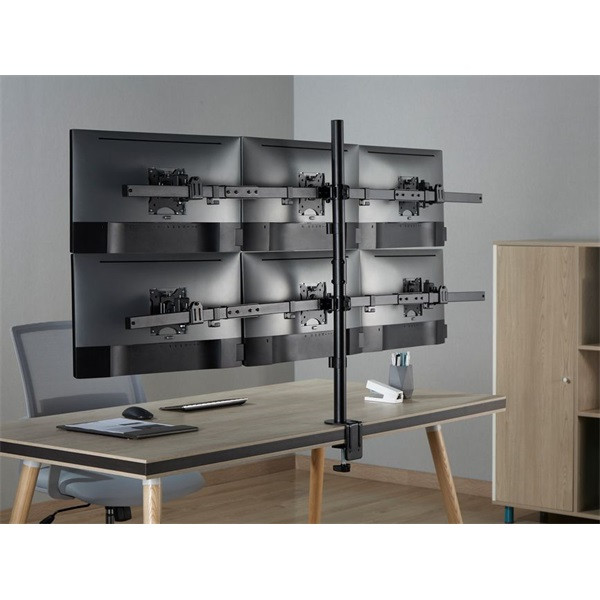 Equip monitor asztali konzol - 650160 (13"-27", 6 monitor, dönthető, forgatható, állítható magasság max.: 3x7kg, fekete)
