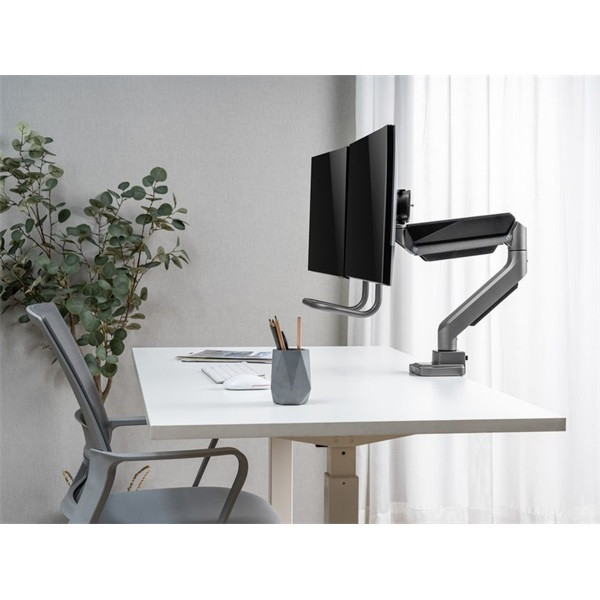 Equip monitor asztali konzol - 650161 (17"-32", 2 monitor, dönthető, forgatható, max.: 2x9kg, fekete/ezüst)