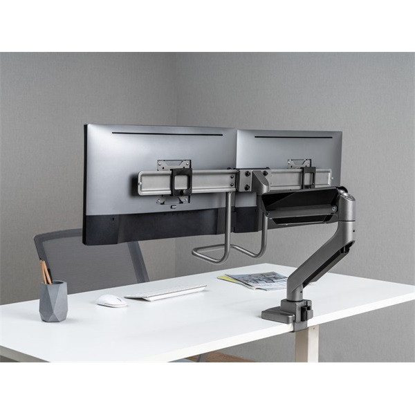 Equip monitor asztali konzol - 650161 (17"-32", 2 monitor, dönthető, forgatható, max.: 2x9kg, fekete/ezüst)