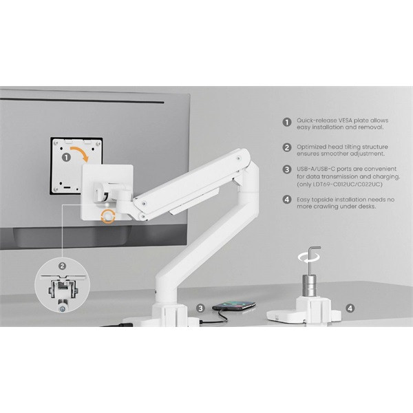 Equip monitor asztali konzol - 650181 (17"-49", 1 monitor, dönthető, forgatható, max.: 20kg, fehér)