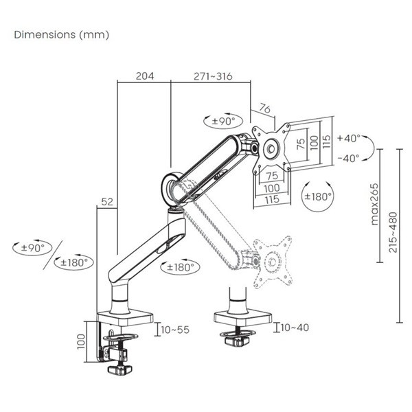 Equip monitor asztali konzol - 650184 (17"-35", 1 monitor, dönthető, forgatható, max.: 10,5kg, fekete)