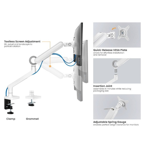 Equip monitor asztali konzol - 650185 (17"-35", 1 monitor, dönthető, forgatható, max.: 10,5kg, fehér)