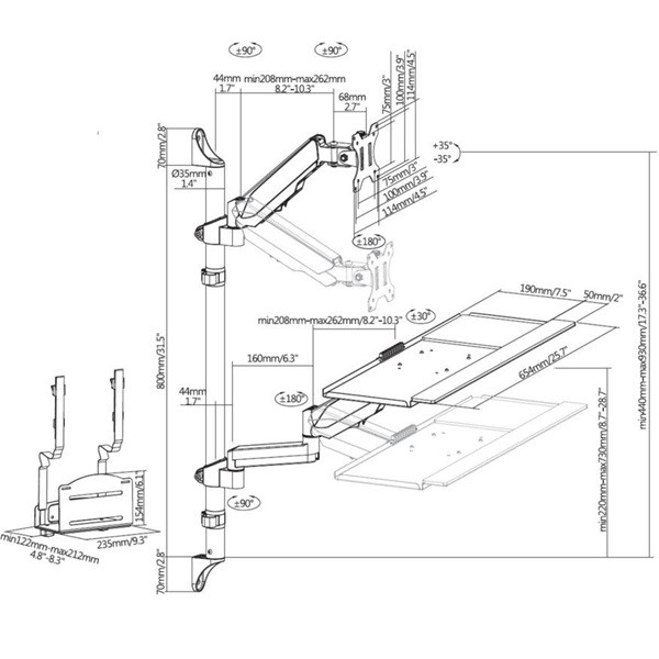 Equip munkaállomás fali konzol - 650170 (17"-32", 1 monitor, dönthető, forgatható, max.: 8kg, fekete)