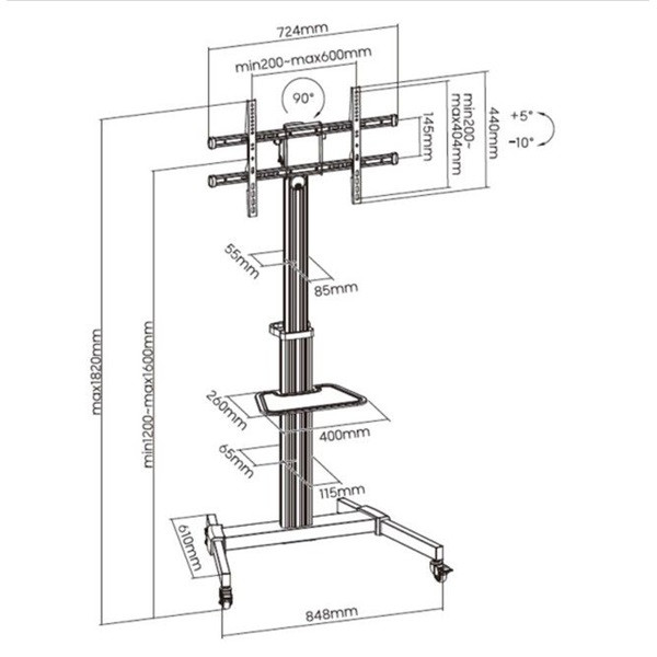 Equip tv állvány - 650630 (37"-86" álló, gurulós, forgatható 90°, dönthető, max.:50kg, fekete)
