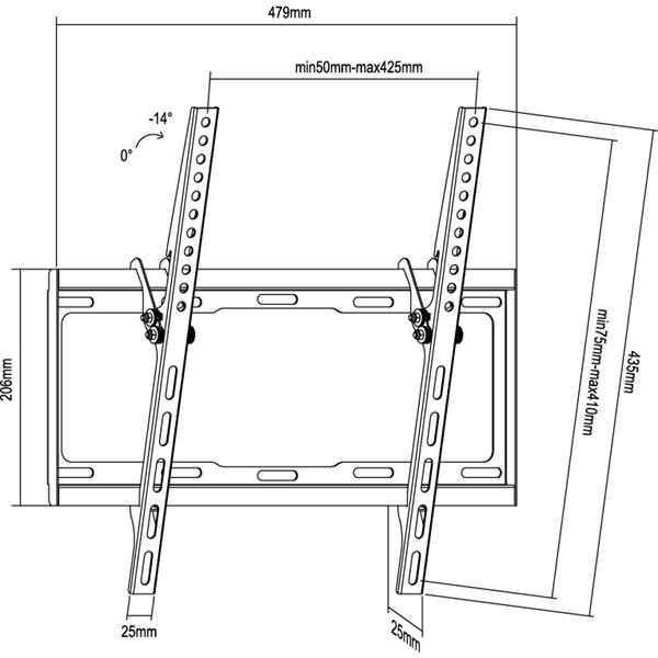 Equip tv fali konzol - 650311 (32"-55", dönthető, faltávolság: 25mm, max.: 35kg, fekete)