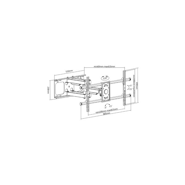 Equip tv fali konzol - 650324 (37"-90", max.: 75kg, dönthető, forgatható, fekete)