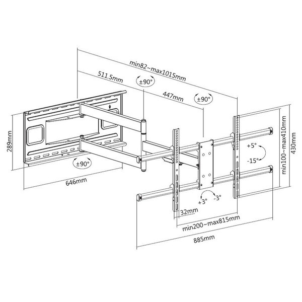 Equip tv fali konzol - 650327 (43"-80", max.: 50kg, dönthető, forgatható, fekete)
