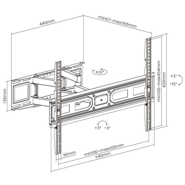 Equip tv fali konzol - 650337 (37"-80", max.: 40kg, dönthető, forgatható, fekete)