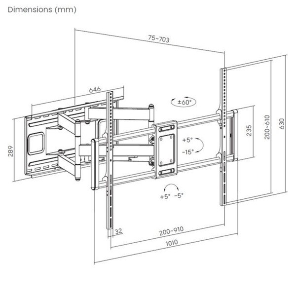 Equip tv fali konzol - 650343 (60"-120", max.: 120kg, dönthető, forgatható, fekete)