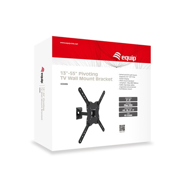 Equip tv fali konzol - 650406 (23"-55", dönthető, forgatható, kihúzható, max.: 30kg, fekete)