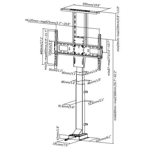 Equip tv/monitor állvány - 650606 (37"-65" álló, beépíthető, motoros, távirányító, max.:50kg, fekete)
