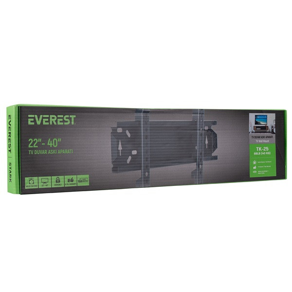 Everest tv állvány - tk-25 (12"-40"-ig, fali, ultra keskeny, 50kg teherbírás, fekete)