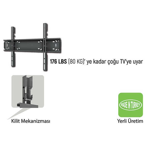Everest tv állvány - tk-4085 (38"-85"-ig, fali, ultra keskeny, 50kg teherbírás, fekete)