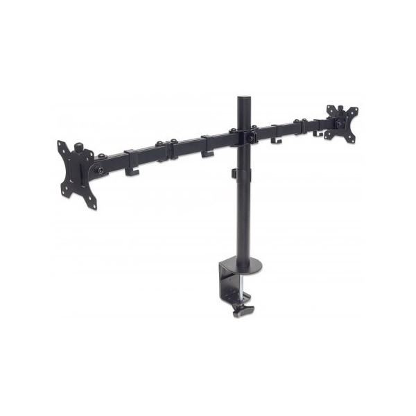 Manhattan asztali állvány -  dupla karos, 2db monitor részére (max.VESA:100x100, 13"-32"-ig, 8kg, fekete)