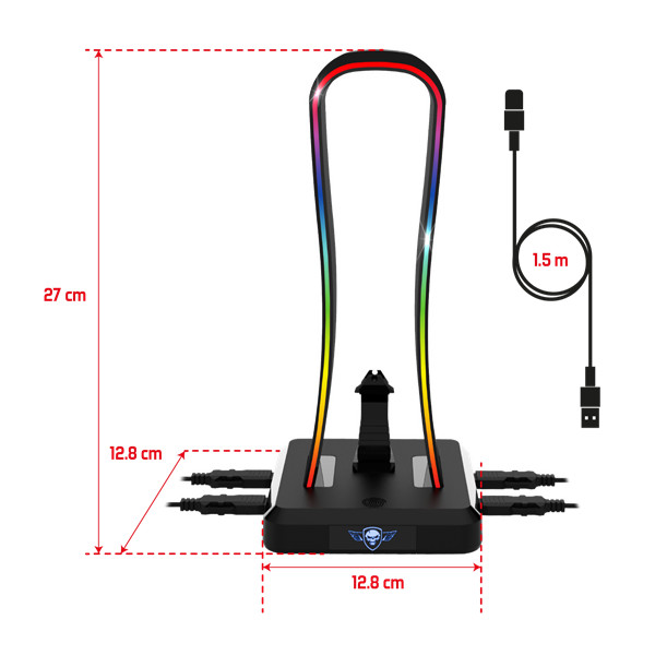 Spirit of gamer fejhallgató állvány - sentinel (4xusb2.0, kábelvezetés, csúszásmentes talp, 11 rgb preset)
