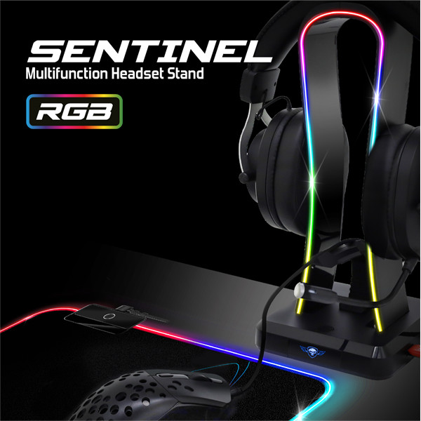 Spirit of gamer fejhallgató állvány - sentinel (4xusb2.0, kábelvezetés, csúszásmentes talp, 11 rgb preset)