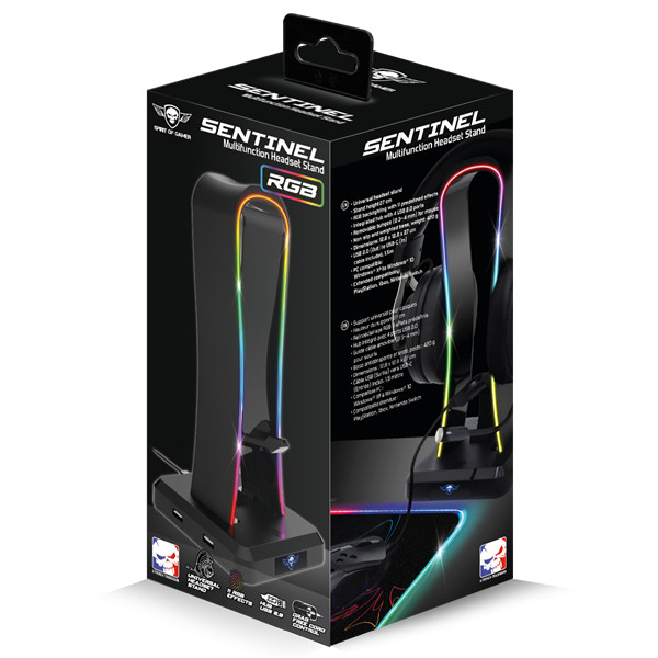 Spirit of gamer fejhallgató állvány - sentinel (4xusb2.0, kábelvezetés, csúszásmentes talp, 11 rgb preset)