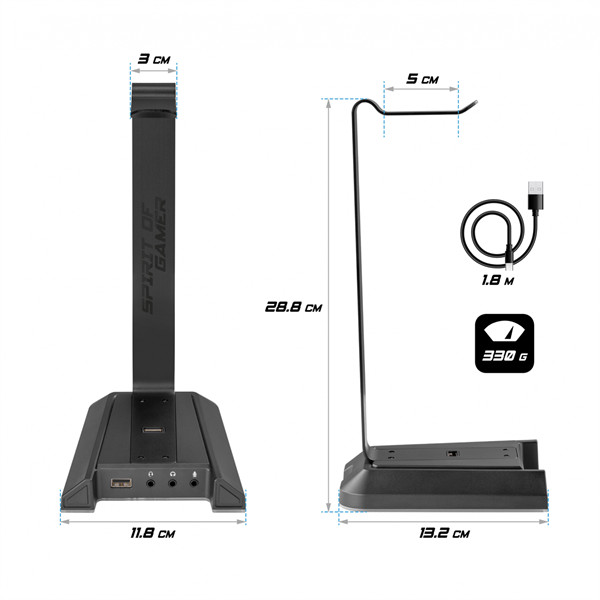 Spirit of gamer fejhallgató állvány - sentinel 7.1 (3,5mm jack + 2xusb2.0, kábelvezetés, 7.1 hangkártya, 1,8m kábel)