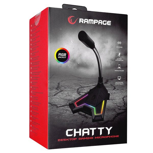 Rampage mikrofon - sn-rmx2 chatty (usb csatlakozó; állvány, fekete, rgb)