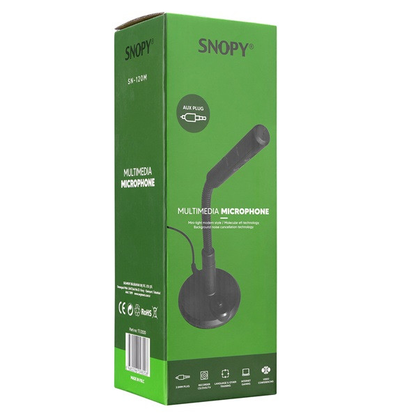 Snopy mikrofon - sn-120m (3,5 jack csatlakozó; 180cm kábel; állvány, fekete)