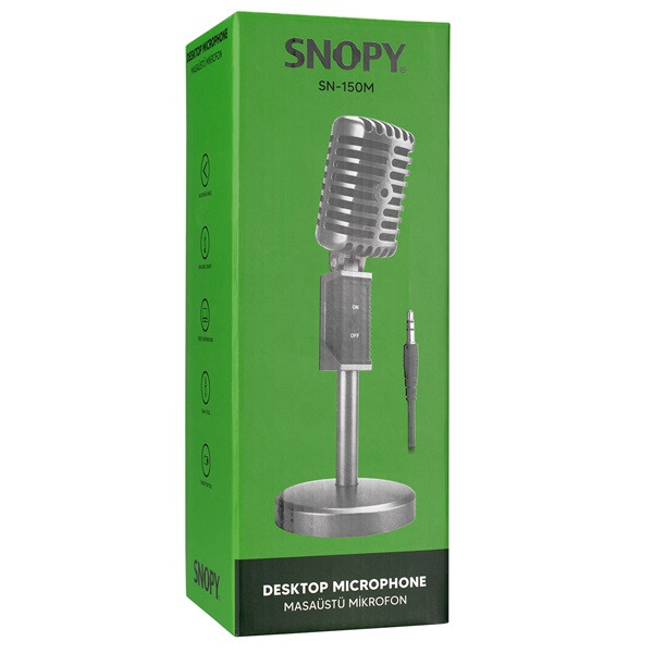 Snopy mikrofon - sn-150m (3,5 jack csatlakozó; 180cm kábel; állvány, fekete)