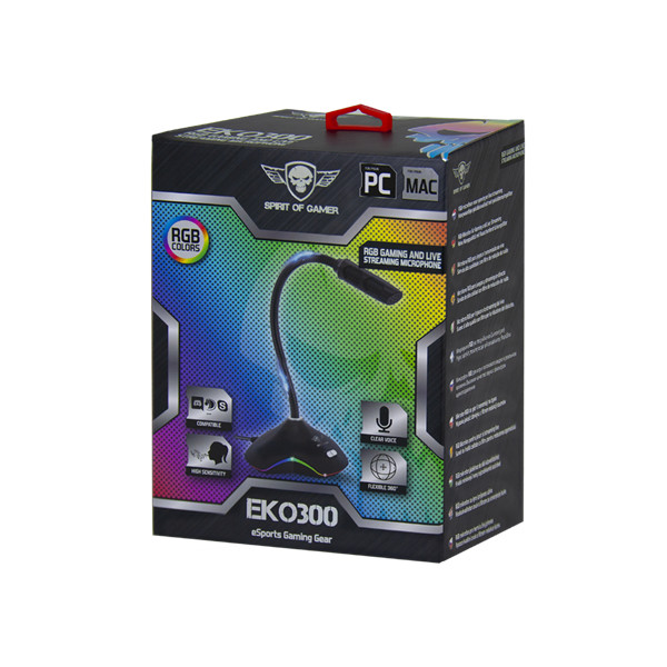 Spirit of gamer mikrofon - eko 300 (rgb. Usb csatlakozó, 150cm kábel, fekete)